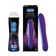 Durex Vibrador Intense Orgasmic Pure Fantasy, Dildo Consolador Clítoris + Lubricante Perfect Connection base silicona – 50 ml