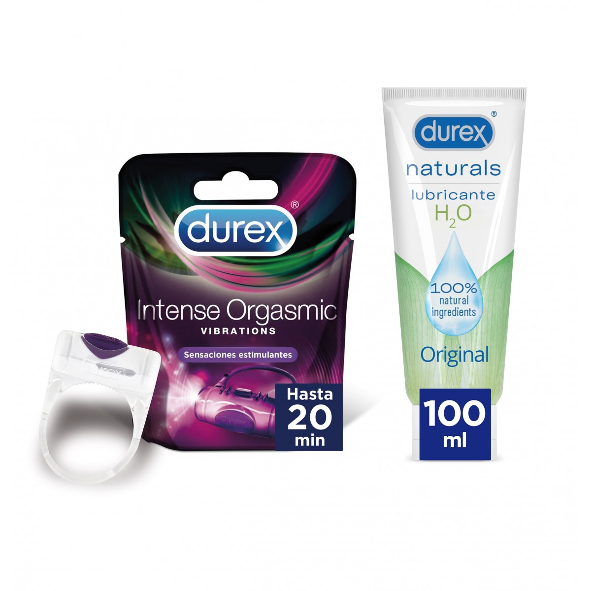 Durex Anillo Vibrador Intense Orgasmic Vibrations Estimulador Clítoris + Lubricante Naturals Extra Sensitivo  100% Natural