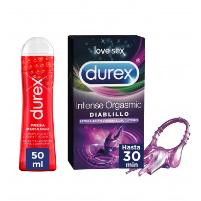 Durex Pack Lubricante Sabor y Aroma Fresa + Anillo Vibrador Intense Orgasmic Diablillo