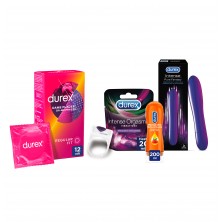 Durex Pack Vibrador Pure Fantasy + Anillo Vibrador + Gel Intense Orgasmic + Lubricante Play Massage + Preservativos Dame Placer