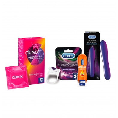Durex Pack Vibrador Pure Fantasy + Anillo Vibrador + Gel Intense Orgasmic + Lubricante Play Massage + Preservativos Dame Placer