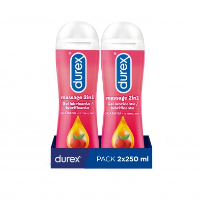Lubricante Durex Play Massage 2 en 1 Gel de Masaje Corporal Erótico y Estimulante con Guaraná 2x200 ml