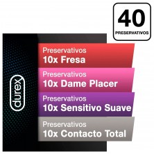 Durex - Fun Explosion, Pack Preservativos Sabor Fresa, Dame Placer, Sensitivo Suave y Contacto Total, 40 Condones, 52 y 56 mm