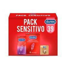 Durex - Pack Preservativos Sensitivo Suave + Sensitivo Contacto Total + Fell Sin Latex, 39 Condones para Sexo Seguro, Lubricados