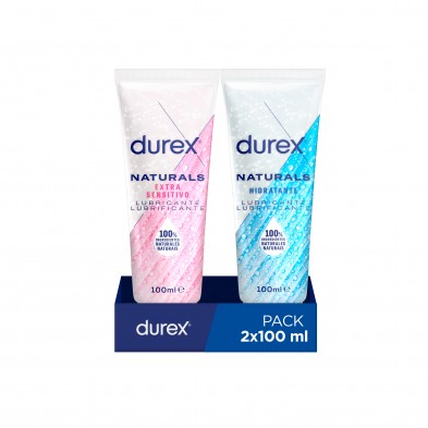 Durex - Pack Lubricante Naturals Hidratante y Naturals Sensitivo, Ingredientes 100% Naturales, 2x100 ml