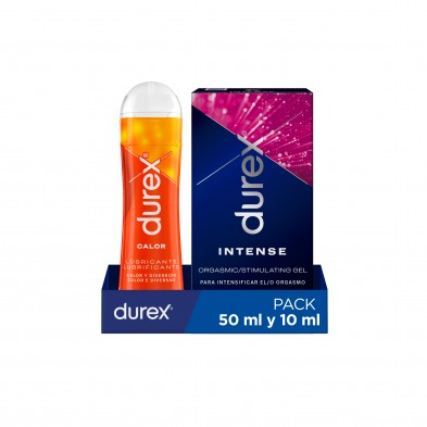 Durex - Pack Lubricante Efecto Calor, 50 ml + Gel Intense Orgasmic, 10 ml, Calor y Diversión, Orgasmos más Intensos, Estimulante