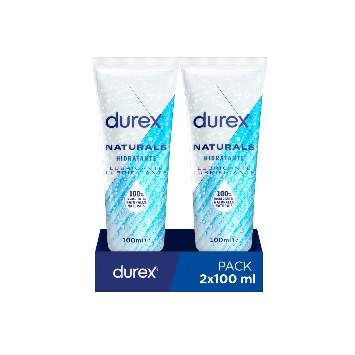 Durex - Pack Lubricante Naturals Hidratante, 2x100 ml, Ingredientes 100% Naturales, Larga Duración, pH Fisiológico, Para Sexo